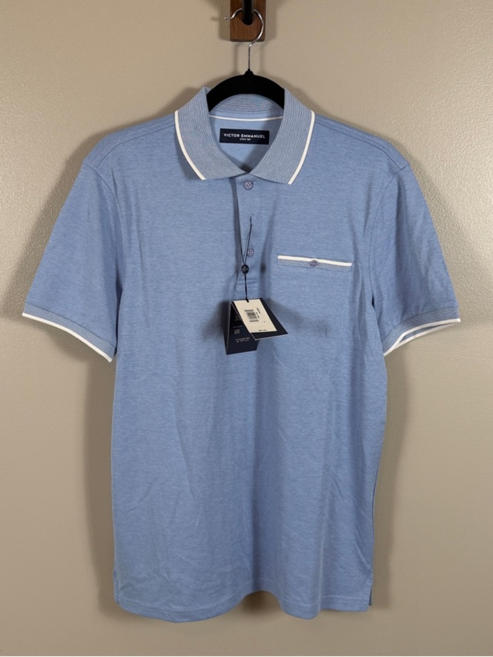 Victor Emmanuel Light Blue Polo with White Trim